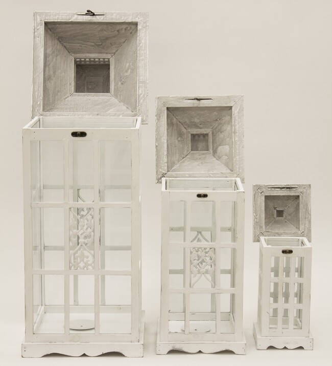 Andalouse Gray, drewniany lampion / latarenka, kpl.3 szt  