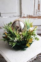 Green Birds, wielkanocny stroik z piórami, śr.22cm