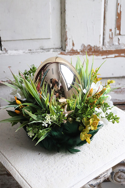 Green Birds, wielkanocny stroik z piórami, śr.22cm