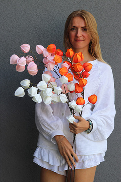 OD RĘKI Miechunka, gałązka sztuczny kwiat, pomarańczowa, 1 szt., dł.98cm