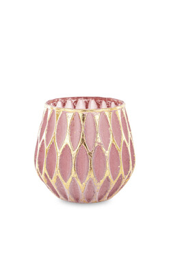 Strawberry Dream, świecznik różowo-złoty, wym.10x10cm