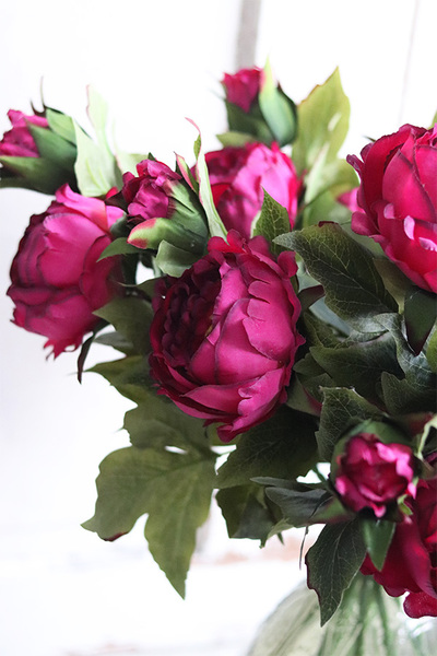 bukiet peonii w szklanym wazonie, Pink Lady, wys.68cm 