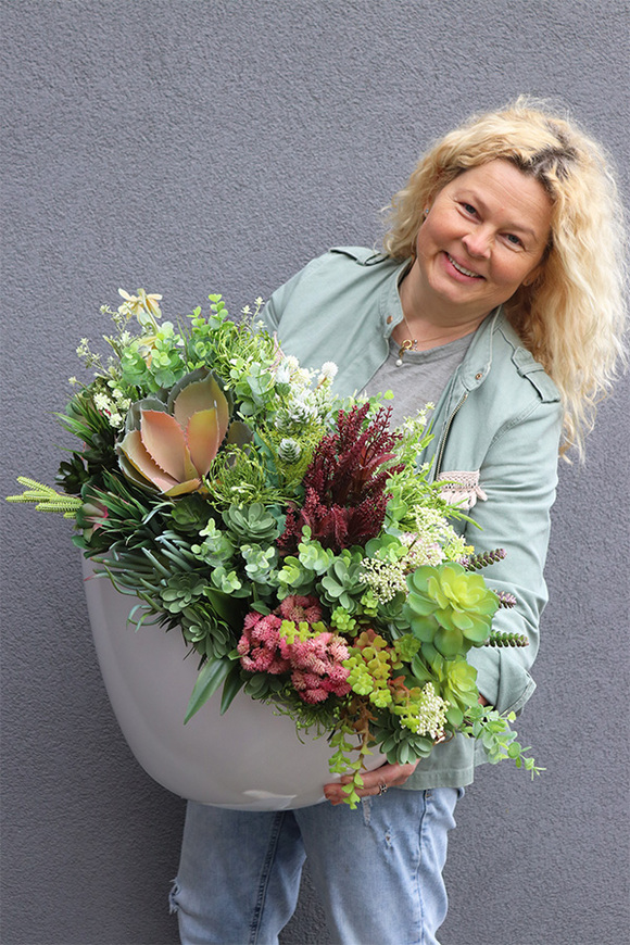 Cruzita Cacti 2 Fiberglass, sukulenty w owalnej donicy