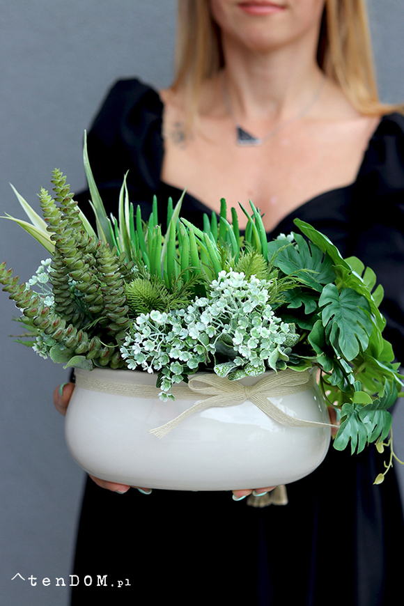 Arriba, kompozycja sukulenty w owalnej donicy, wym.26x30x20cm