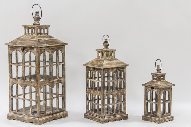 Andalouse Natural, drewniany lampion / latarenka, kpl.3szt 