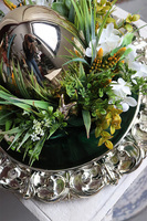 Green Birds Silver, wielkanocny stroik z piórami, śr.35cm