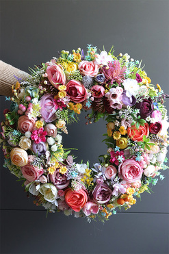 Kolorowa Łąka, kwiatowy wianek na drzwi, śr.45cm