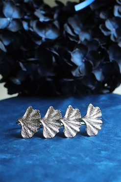 Ginko, obrączki na serwetki, miłorząb, srebrne kpl.4szt