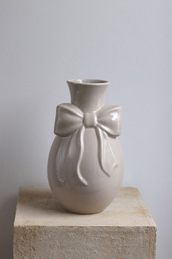 Kokarda Beige, wazon ceramiczny z kokardą, wys.29cm 