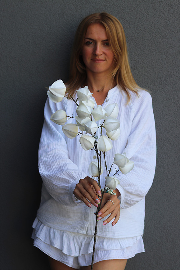 Miechunka, gałązka sztuczny kwiat, biała, 1 szt., dł.98cm