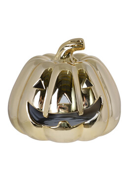 Halloween Pumpkin Gold, dekoracyjna dynia ceramiczna lampion, wym.16x17cm