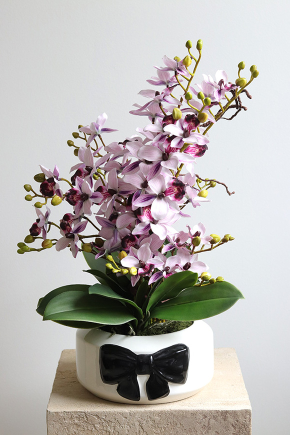 Bohemina Bow, różowy sztuczny storczyk w donicy
