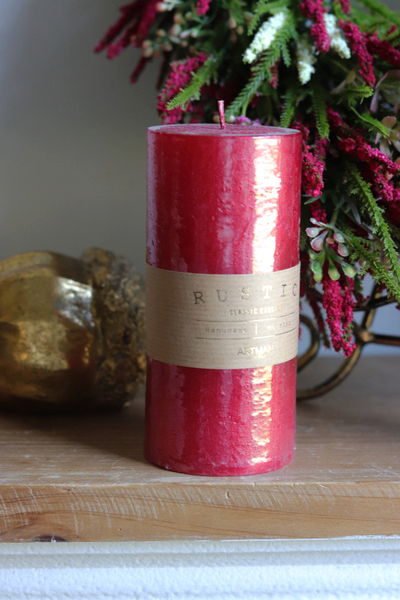 Rustic Candle, świeca w kształcie walca, czerwona