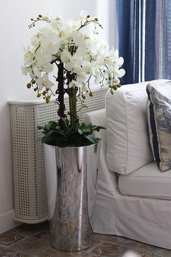 elegancki storczyk podłogowy w srebrnej donicy, Silverio, wys.130cm