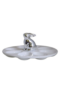 Easter Glamour, talerz na jajka, biało-srebrny, śr.20.5cm