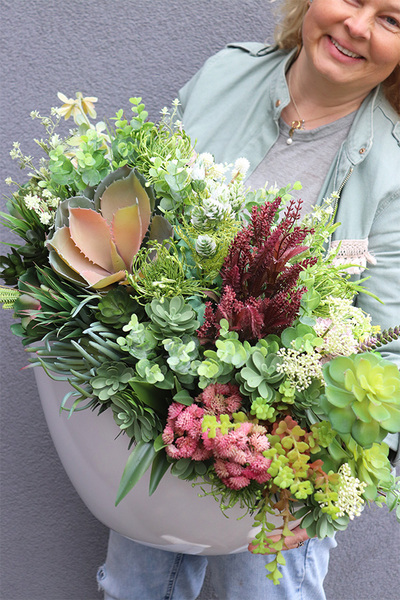 Cruzita Cacti 2 Fiberglass, sukulenty w owalnej donicy