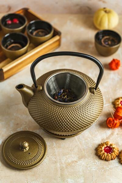 Awaji żeliwny zestaw do herbaty na cztery osoby granatowy	