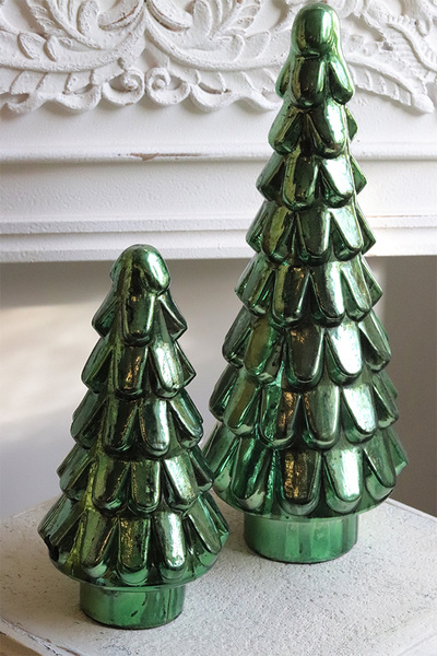 Xmas Vintage, figurka świąteczna choinka szklana, zielona