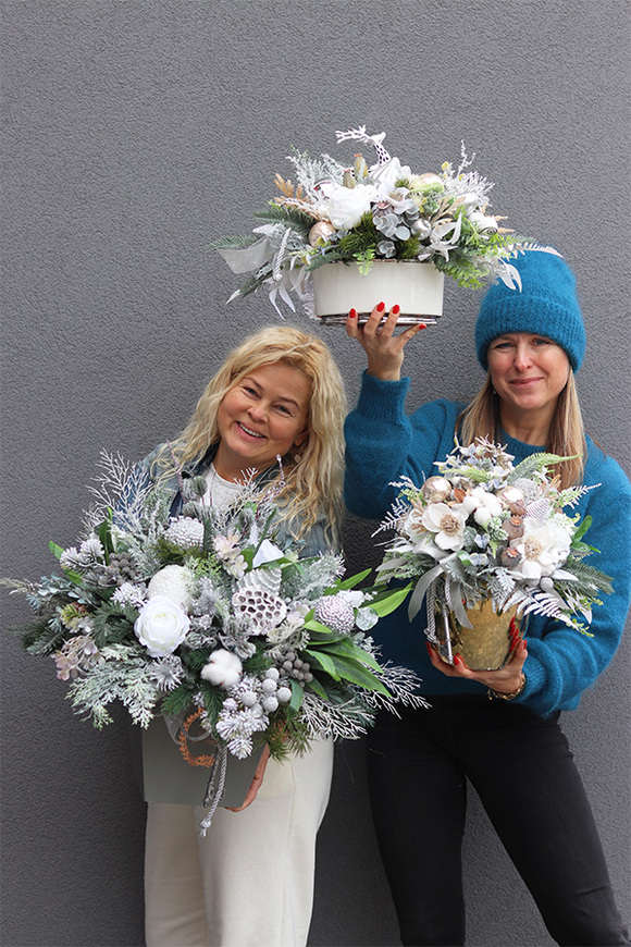 Srebrna Kraina, świąteczny stroik w doniczce