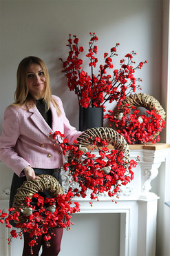 Wiśnia Czerwona 2, wiosenny wianek, rozp.60cm