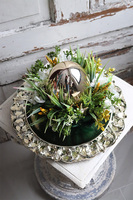 Green Birds Silver, wielkanocny stroik z piórami, śr.35cm