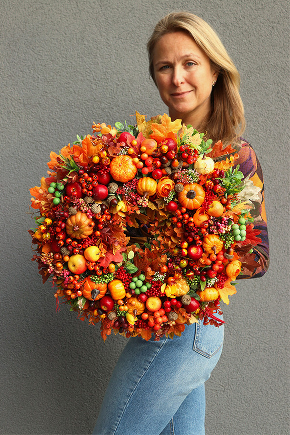 Jesień w Pełni M, dekoracyjny wianek z grzybami