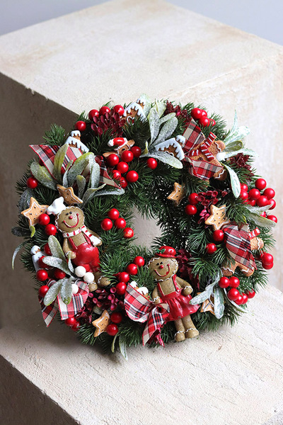 Piernikowe Ludki, świąteczny wianek na drzwi