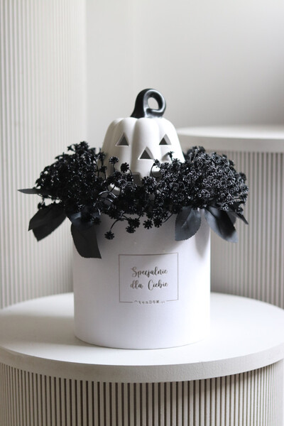Halloween Black&White, flowerbox z dynią LED