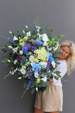 Blusilda Reddie 2, niebiesko-zielona wiązanka nagrobna, dł.100cm 