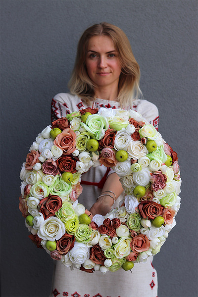 duży jesienny wianek na drzwi, Zielone Jabłuszka