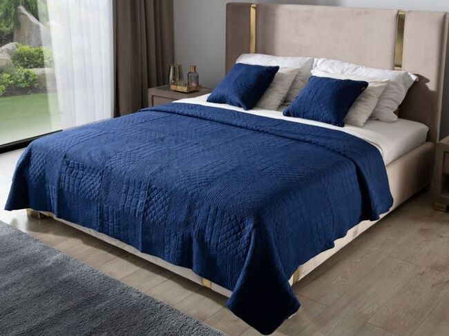 Navy Blue, bawełniana narzuta na łóżko i poszewki