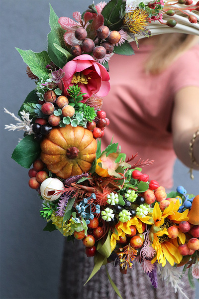 Delona, wianek jesienny z dynią, śr.34cm