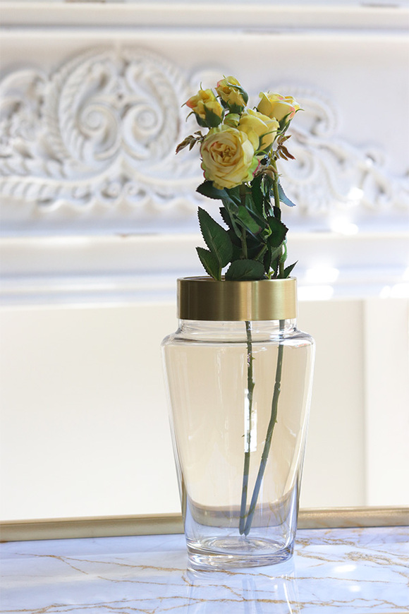 Golden Line B, szklany wazon ze złotym mankietem