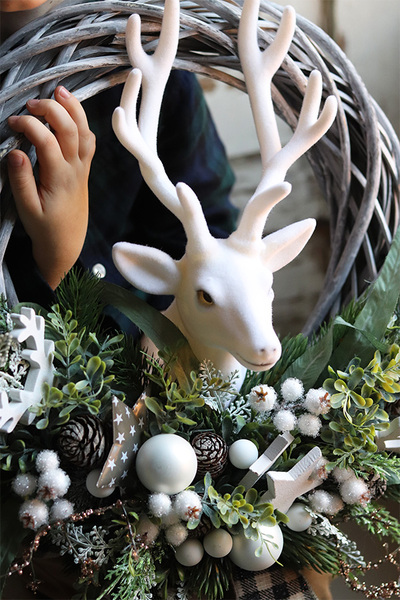 Scandi Laponia, świąteczny wianek z reniferem, śr.42cm