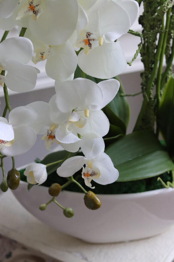 Laos Willow, sztuczny storczyk w białej donicy