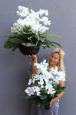 Biała Orchidea, komplet dekoracji nagrobnych, kompozycja + bukiet