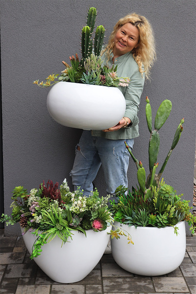 Cruzita Cacti 2 Fiberglass, sukulenty w owalnej donicy