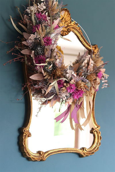 Subtelle Pinkita, wianek boho na obręczy, śr.40cm