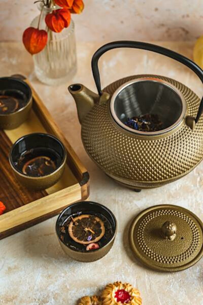 Awaji żeliwny zestaw do herbaty na cztery osoby granatowy