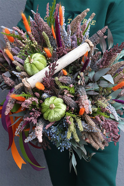 Jesienny Dyniowy 2, kompozycja w koszyku, wym.28x29cm