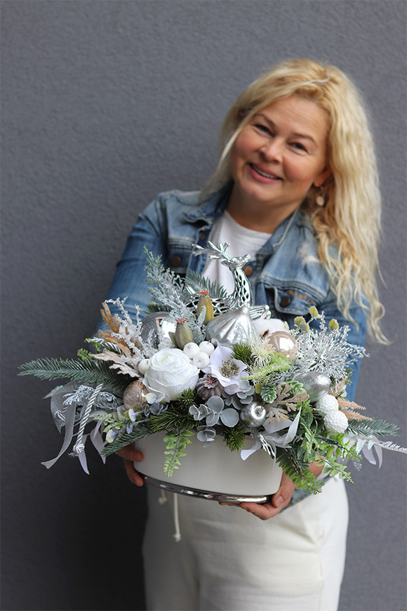 Srebrna Kraina, świąteczny stroik w doniczce