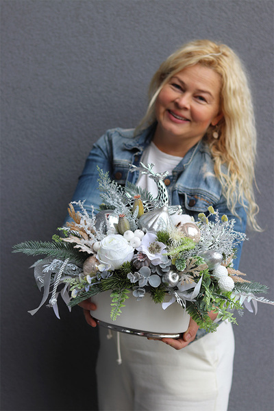 Srebrna Kraina, świąteczny stroik w doniczce