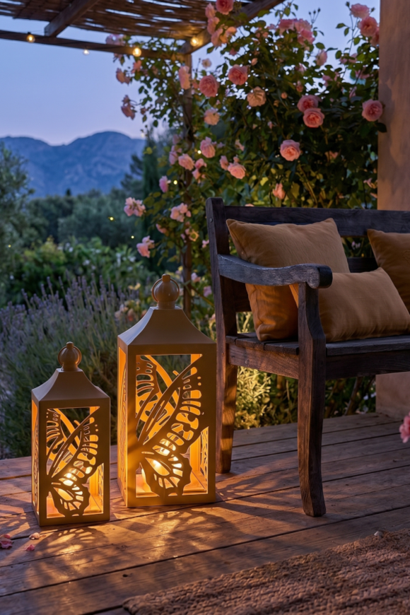 Butterfly Sun, metalowy lampion latarenka