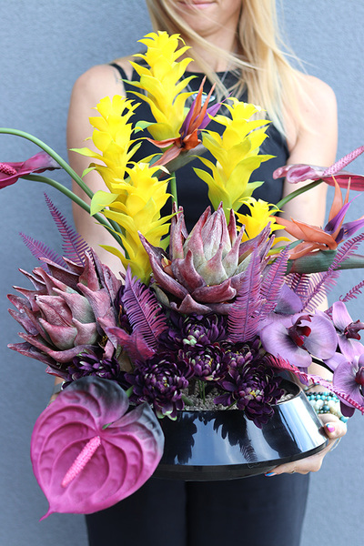 Heriosa, nowoczesna kompozycja nagrobna w naczyniu, wym.60x65x45cm