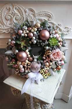 elegancki wianek świąteczny, Pudrovy Róż 2, śr.40cm 