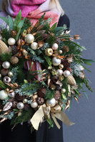 Goldi, klasyczny złoty bożonarodzeniowy wianek, śr.40cm