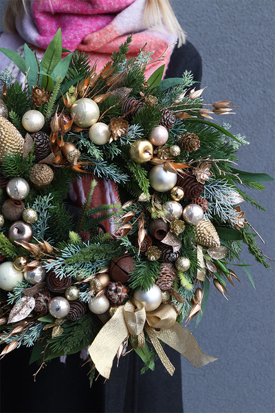 Goldi, klasyczny złoty bożonarodzeniowy wianek, śr.40cm