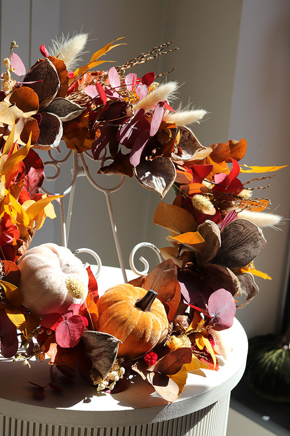 Boho Berre, dekoracyjny wianek ze stabilizowanych roślin, śr.35cm