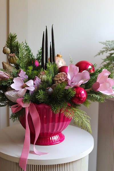  bożonarodzeniowy stroik / kompozycja Christmas Fuksja A, wym.40x50x30cm 