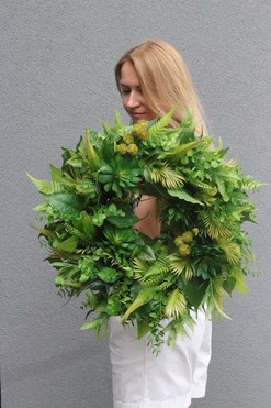 Exotic Green, zielony wianek na drzwi z sukulentami, śr.55cm